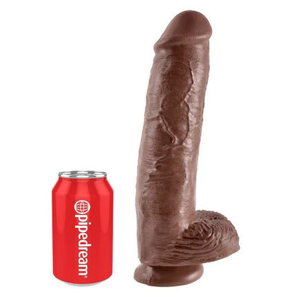 Realistischer silikon dildo king cock 11 in braun mit strukturierter oberfläche und detaillierter basis 28 cm