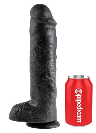 Schwarzer silikon dildo king cock 11 mit strukturierter oberfläche und abgerundetem kopf von pipedream