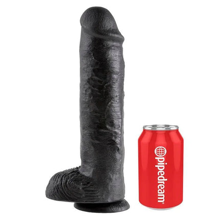 Schwarzer silikon dildo king cock 11 mit strukturierter oberfläche und abgerundetem kopf von pipedream