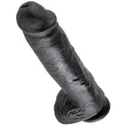 Schwarzer texturierter silikon dildo king cock mit realistischem design und abgerundetem boden 28 cm lang