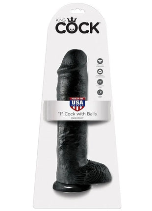 Schwarzer 28 cm dildo mit hoden aus silikon in weißer king cock verpackung made in usa
