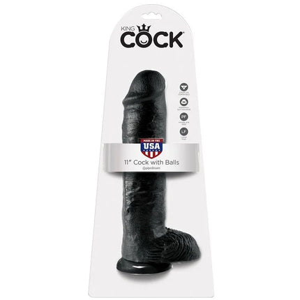 Schwarzer 28 cm dildo mit hoden aus silikon in weißer king cock verpackung made in usa
