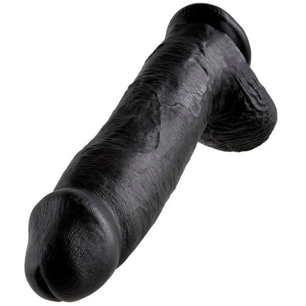 Schwarzer silikon dildo king cock 12 mit realistisch geformter oberfläche und abgerundetem kopf 30,48 cm