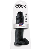 Schwarzer 12 zoll phallusförmiger dildo mit eiern aus silikon in weißem king cock karton verpackt