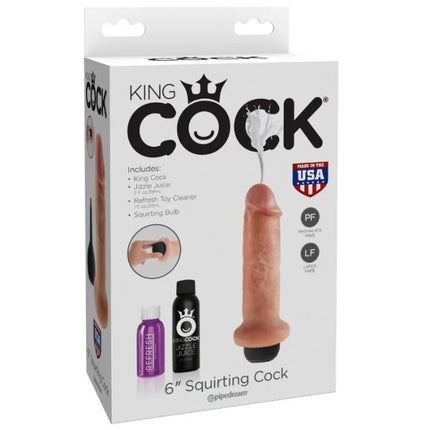 6-zoll pfirsichfarbener silikon spritzender squirt toy mit schwarzer basis und crown logo verpackung king cock