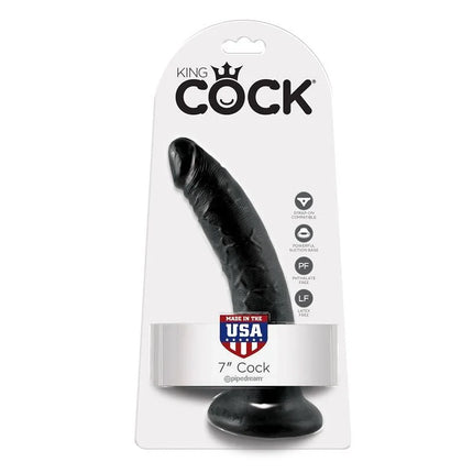 Schwarzer 7 zoll king cock dildo von pipedream mit saugnapf aus usa für sichere platzierung