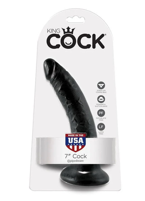 Schwarzer 7 zoll king cock dildo von pipedream mit saugnapf aus usa für sichere platzierung