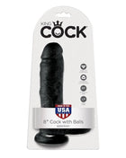 Schwarzer 8 zoll dildo mit hoden von king cock von pipedream in weißer blisterverpackung 20 3 cm lang