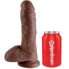 Brown silicone king cock dildo 8 pulgadas con textura realista junto a lata pipedream para escala hazlo realidad con king