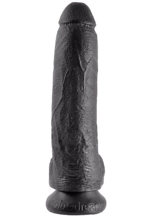 Schwarzer texturierter silikon dildo mit rundem kopf und copedream marke im produkt king cock 9 dildo schwarz mit eier 22,9 cm