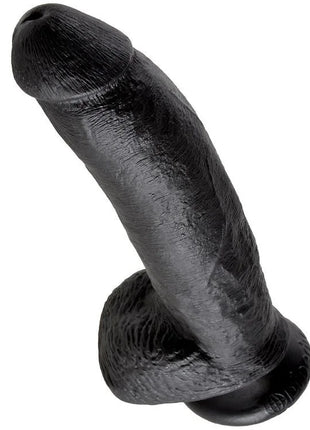 Schwarzer silikon dildo king cock 9 mit strukturierter oberfläche und abgerundetem fuß 22,9 cm lang