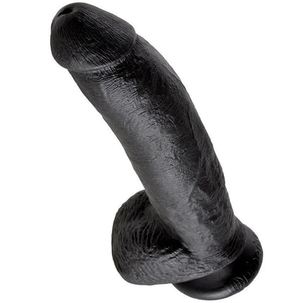Schwarzer silikon dildo king cock 9 mit strukturierter oberfläche und abgerundetem fuß 22,9 cm lang