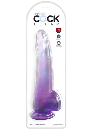 KING COCK - CLEAR DILDO MIT HODEN - 19 CM LILA - Dildo mit Saugnapf