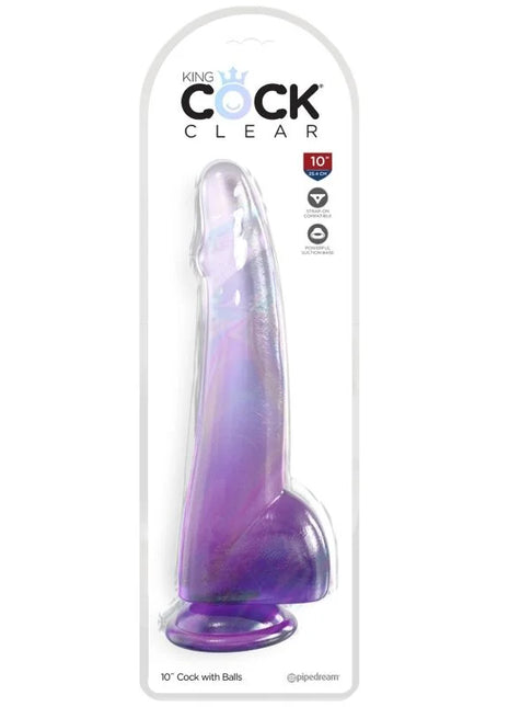 KING COCK - CLEAR DILDO MIT HODEN - 19 CM LILA - Dildo mit Saugnapf
