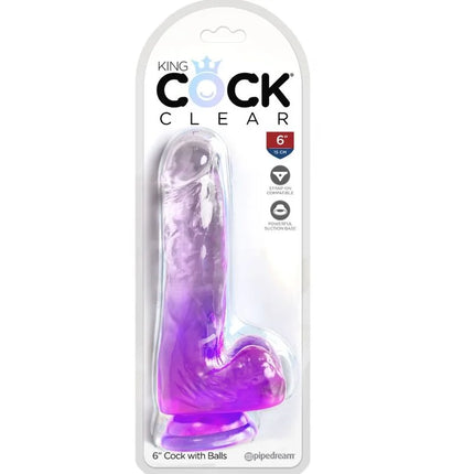 KING COCK - CLEAR REALISTISCHER PENIS MIT KUGELN - 13.5 CM LILA - Dildo mit Saugnapf