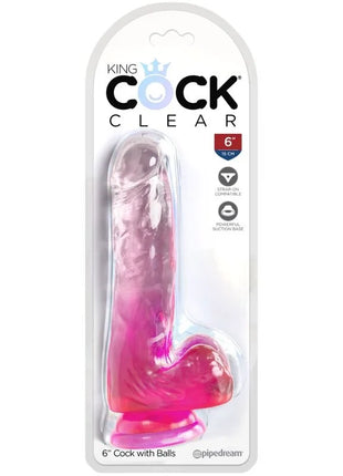 KING COCK - CLEAR REALISTISCHER PENIS MIT KUGELN - 13.5 CM ROSA - Dildo mit Saugnapf