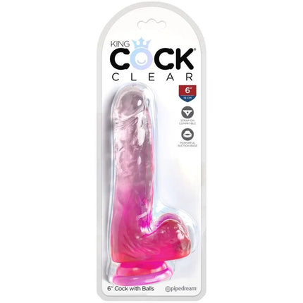 KING COCK - CLEAR REALISTISCHER PENIS MIT KUGELN - 13.5 CM ROSA - Dildo mit Saugnapf