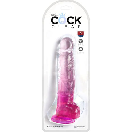 KING COCK - CLEAR REALISTISCHER PENIS MIT KUGELN - 16.5 CM ROSA - Dildo mit Saugnapf