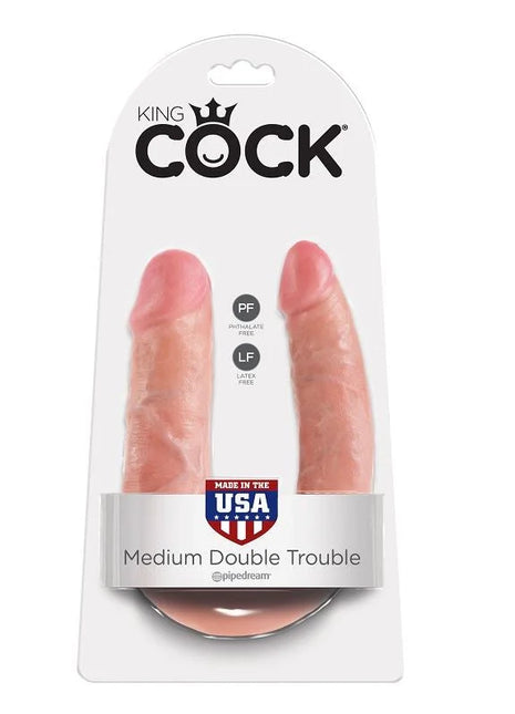 King cock medium double trouble realistisches doppeldildopaar aus rosa silikon in originalverpackung 13,9 cm