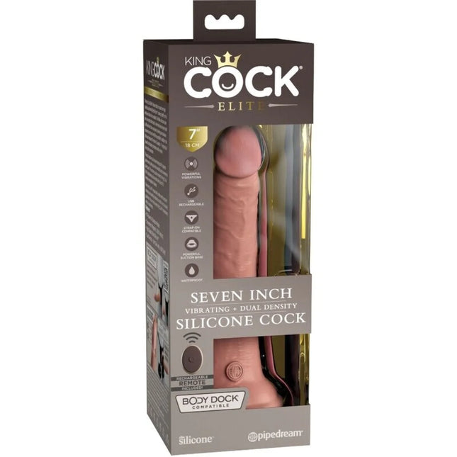 KING COCK - ELITE REALISTISCHER DILDO VIBRATOR & SILIKON FERNBEDIENUNG - 17.8 CM - Dildo mit Saugnapf