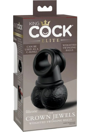 King cock elite ring mit hoden aus schwarzem silikon mit gewichteten schwingenden kugeln in originalverpackung