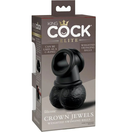 King cock elite ring mit hoden aus schwarzem silikon mit gewichteten schwingenden kugeln in originalverpackung