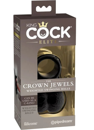 King cock elite silikon schwarz gewichtete schwingkugeln in markenbox für penisring mit hoden