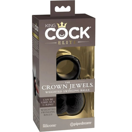 King cock elite silikon schwarz gewichtete schwingkugeln in markenbox für penisring mit hoden