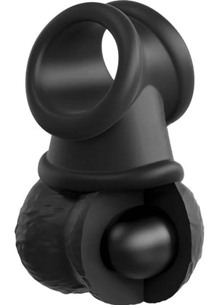 Schwarzer silikon cock ring mit texturiertem griff und zentralem ball king cock elite ring mit hoden silikon