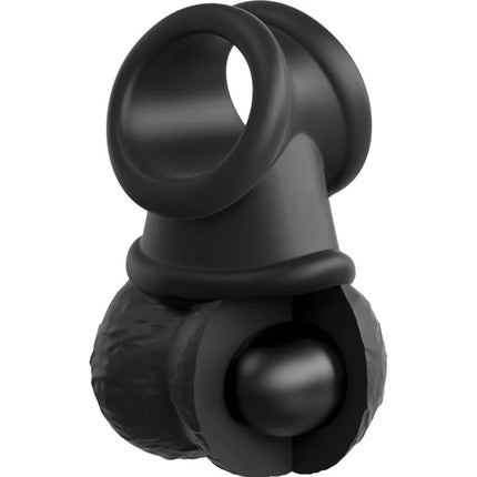 Schwarzer silikon cock ring mit texturiertem griff und zentralem ball king cock elite ring mit hoden silikon