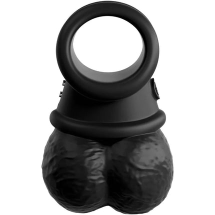 Schwarzer silikon king cock elite ring mit strukturiertem, bauchigem ständer und glattem oberteil