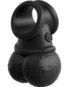 Schwarzer silikon prostate massager mit texturierter runder basis und glattem ringtop im king cock elite ring mit hodenvibrierendem silikon