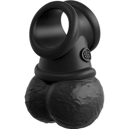 Schwarzer silikon prostate massager mit texturierter runder basis und glattem ringtop im king cock elite ring mit hodenvibrierendem silikon
