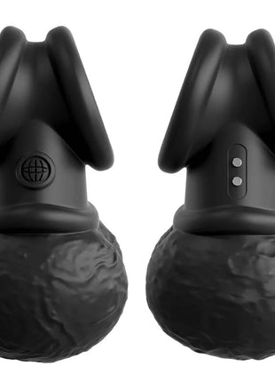 Schwarzer king cock silikon adult toy mit texturierter kugelbasis und ergonomischem griff mit hoden vibrierend