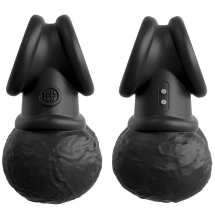 Schwarzer king cock silikon adult toy mit texturierter kugelbasis und ergonomischem griff mit hoden vibrierend