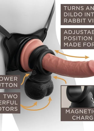 Schwarzer motorisierter dildoaufsatz mit verstellbarer position und magnetischem usb aufladen aus silikon king cock elite ring mit hodenvibrierendem silikon