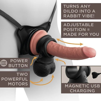 Schwarzer motorisierter dildoaufsatz mit verstellbarer position und magnetischem usb aufladen aus silikon king cock elite ring mit hodenvibrierendem silikon