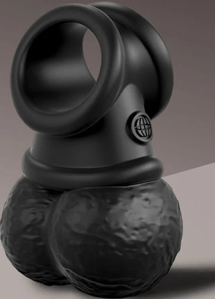 Schwarzer silikon cockring king cock elite ring mit hodenvibrierendem rundem grundstück und kleinem globe-logo