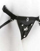 Schwarzer kingcock fit rite harness aus leder mit metallschleifen und verschlüssen für sicheren halt