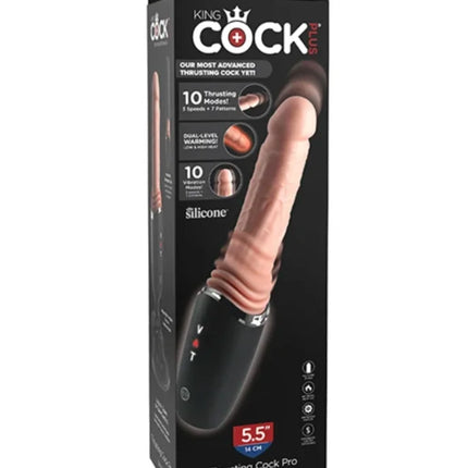 King cock plus silikon-dildo 12,7 cm mit stoßfunktion, vibrationsfunktion, wärmelicht, hautfarbene schaft und schwarzer basis