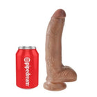 Tan realistischer dildo king cock mit flexiblem pvc und realistischem strukturierten oberfläche neben rotem pipedream can