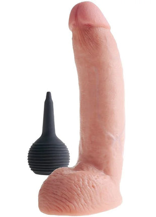 Pink silikon dildo in phallusform mit realistischer struktur und schwarzem saugbalg neben dem king cock ejakulator penis 22,86 cm
