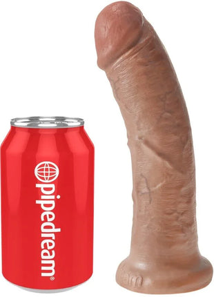 Tanfarbener realistischer silikon dildo king cock mit gebogener form und detailreicher oberfläche 19,5 cm karamell