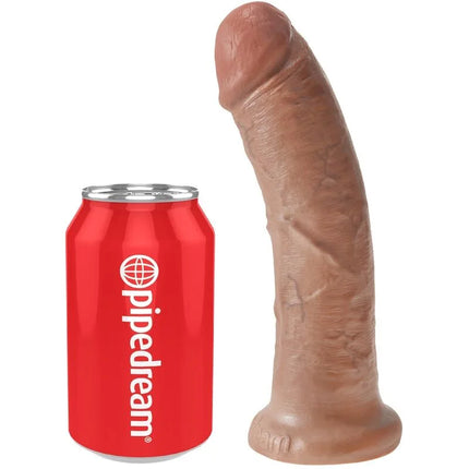 Tanfarbener realistischer silikon dildo king cock mit gebogener form und detailreicher oberfläche 19,5 cm karamell