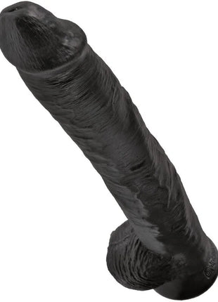 Schwarzer texturierter silikon dildo king cock mit realistischer struktur und abgerundetem sockel 30,5 cm