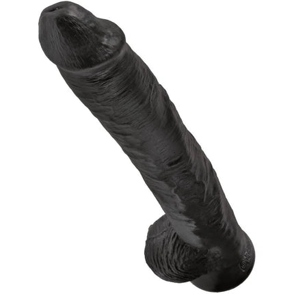 Schwarzer texturierter silikon dildo king cock mit realistischer struktur und abgerundetem sockel 30,5 cm