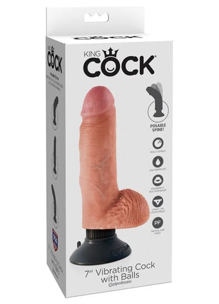 KING COCK - VIBRATORDILDO MIT HODEN - 17.78 CM - Vibratoren mit Saufnapf