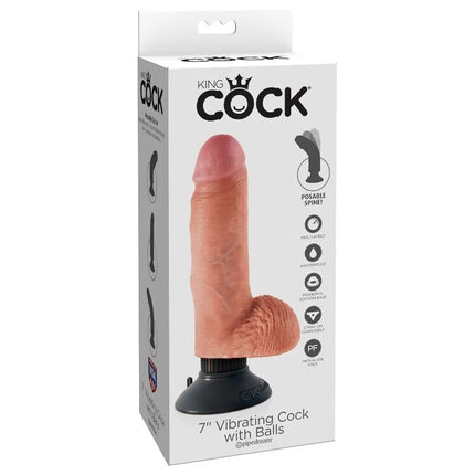 KING COCK - VIBRATORDILDO MIT HODEN - 17.78 CM - Vibratoren mit Saufnapf