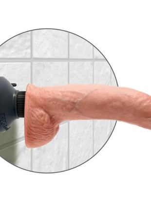 Pink silikon vibratordildo mit hoden 23 cm natur und schwarzer saugfußbasis von king cock
