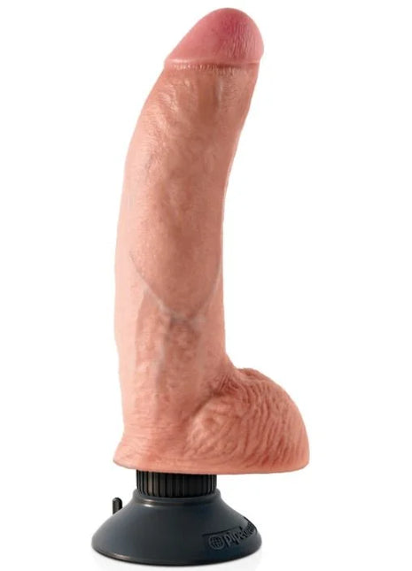 Pink silikon vibratordildo mit hoden 23 cm natur texturierte oberfläche und schwarzer saugbasis